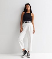 New Look Petite Off White Denim Belted Crop Trousers